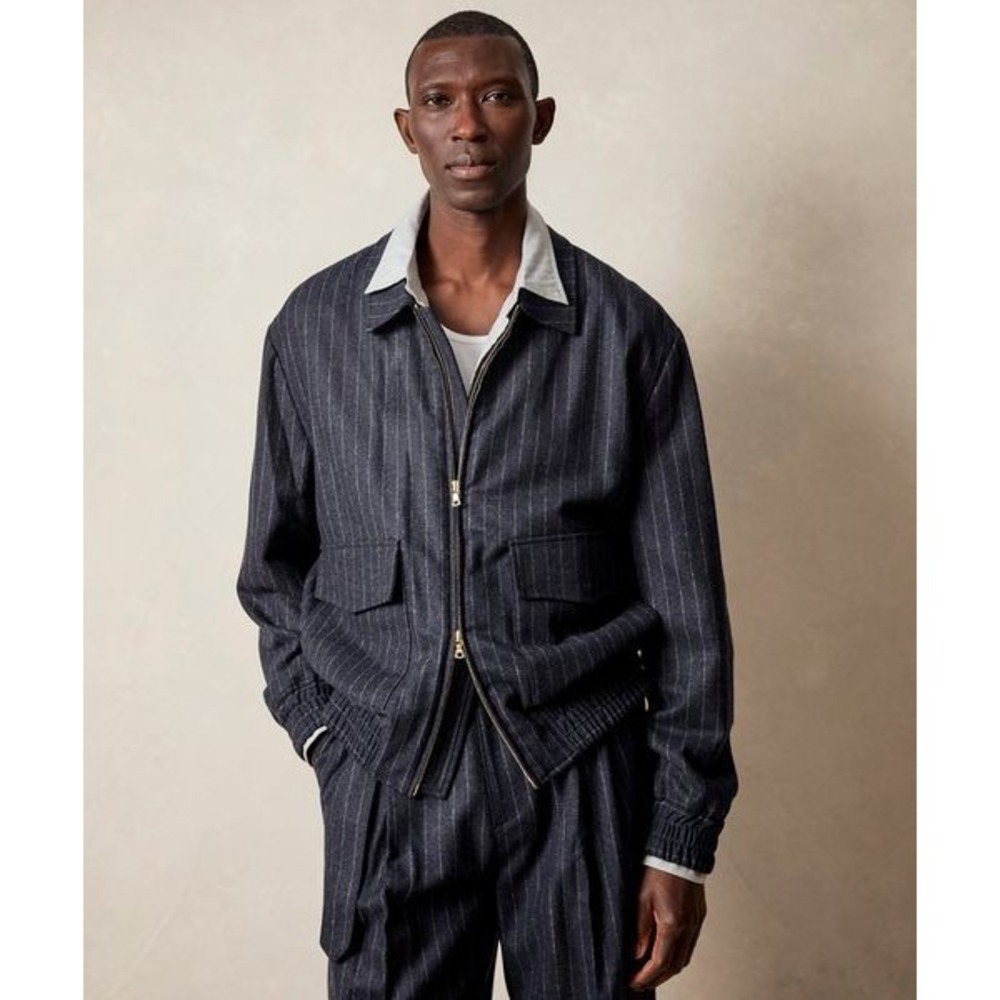 TODD SNYDER Italian 100% Wool Grant Jacket in Navy Pinstripe Men Medium NWT $698